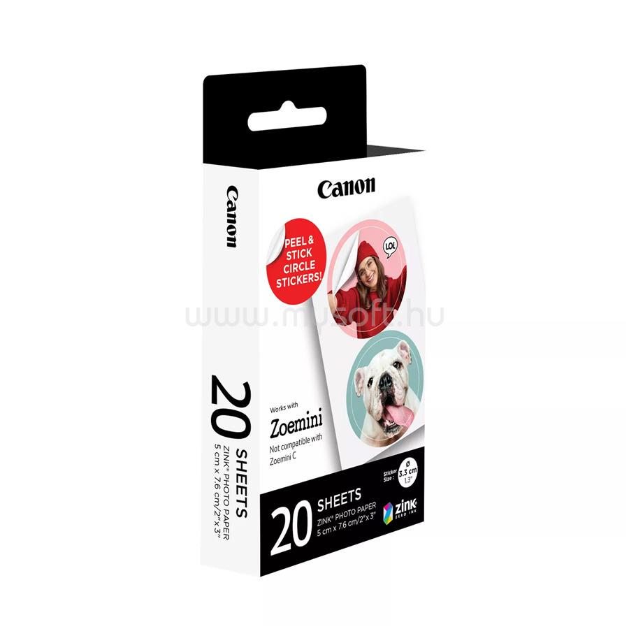 CANON Zink kör alakú öntapadós fotópapír (3.3cm, 20 lap)