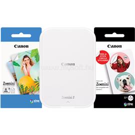 CANON Zoemini 2 hordozható fotónyomtató (fehér) + Zink Zoemini fotópapír (5x7.6cm, 20 lap) + Zink kör alakú öntapadós fotópapír (3.3cm, 10 lap) 5452C007 small