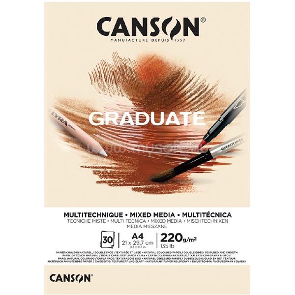 CANSON Graduate Mixed Media A4, álló, 220 g/m2, ragasztott, natúr színű rajzpapírtömb