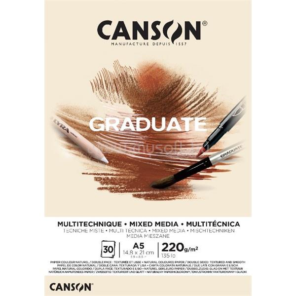 CANSON Graduate Mixed Media A5, álló, 220 g/m2, ragasztott, natúr színű rajzpapírtömb
