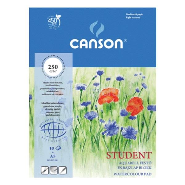 CANSON Student A5 250g-os 10 lapos ragasztott finoman texturált akvarellblokk