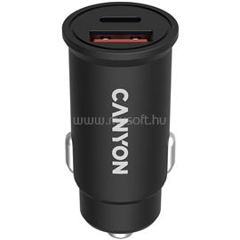 CANYON PD 30W/QC3.0 18W Pocket size car charger with 1-USB A+ 1-USB-C Input: DC12V-24V, Output: USBC: PD30W( 5V3A/9V3A/12V2.5A/15V2A/20V1.5A),USB-A:QC3.0 18W CNS-CCA20B03 small