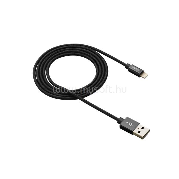 CANYON CNS-MFIC3B töltőkábel, USB - LTG, Apple kompatibilis, Szövetborítás, 1m (fekete)