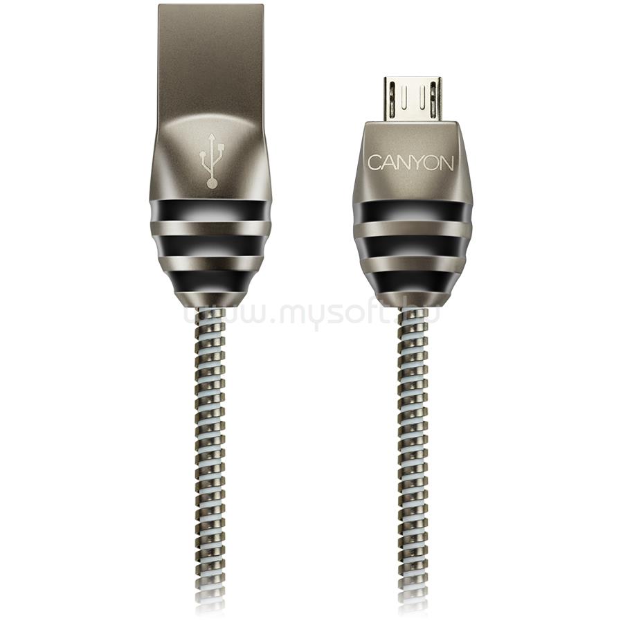 CANYON UM-5 Micro USB 2.0 standard cable, Power & Data output, 5V 2A, OD 3.5mm, metallic Jacket, 1m, gun color, 0.04kg