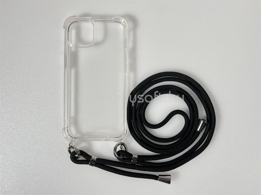 CELLECT iPhone 15 Plus nyakba akasztható átlátszó tok fekete zsinórral