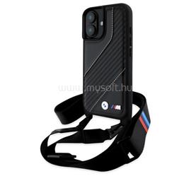 CG MOBILE iPhone 16 Plus BMW M EDITION CARBON STRIPE & STRAP szilikon telefonvédő ECO bőr hatású, nyakpánt, FEKETE BMHCP16M23PSCCK small