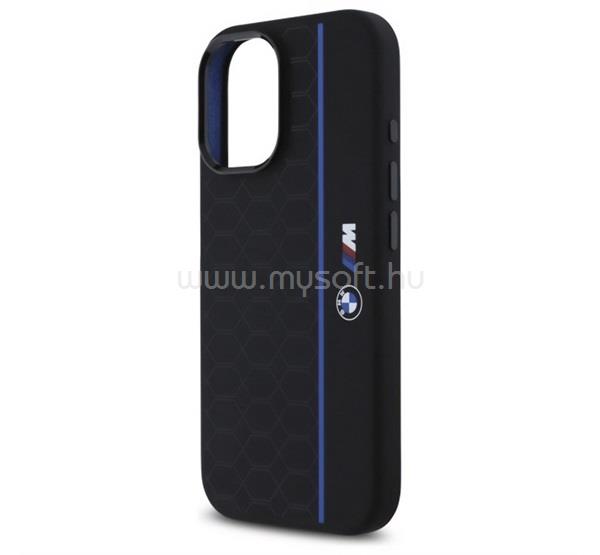 CG MOBILE iPhone 16 BMW SILICONE HEXAGON BLUE LINES szilikon telefonvédő műanyag hátlap, MagSafe, FEKETE