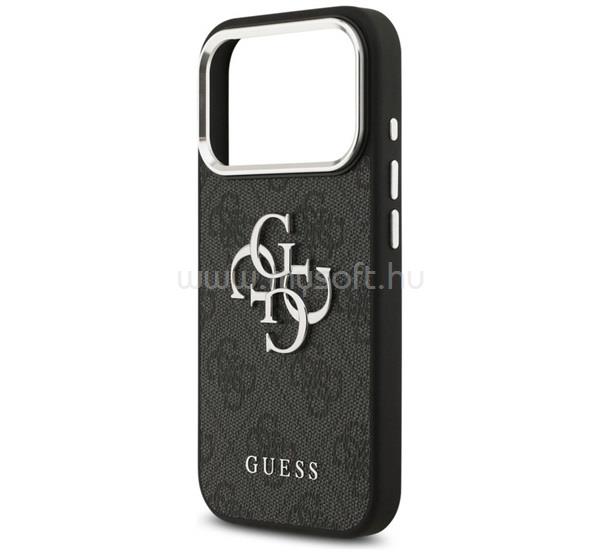 CG MOBILE iPhone 18 Pro / 17 Pro GUESS 4G BIG CLASSIC LOGO szilikon telefonvédő ütésállóság, bőr hatású hátlap, FEKETE/EZÜST