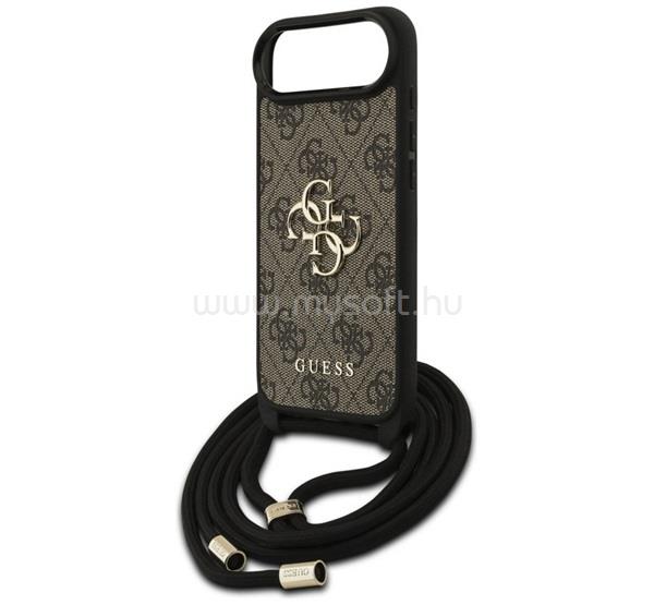 CG MOBILE iPhone Air GUESS 4G BIG LOGO CORD STAP CROSSBODY műanyag telefonvédő ütésállóság, bőr hatású hátlap + vállpánt, BARNA