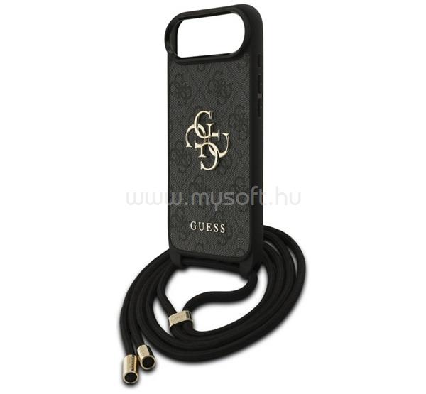 CG MOBILE GUESS 4G BIG LOGO CORD STAP CROSSBODY műanyag telefonvédő ütésállóság, bőr hatású hátlap + vállpánt, FEKETE