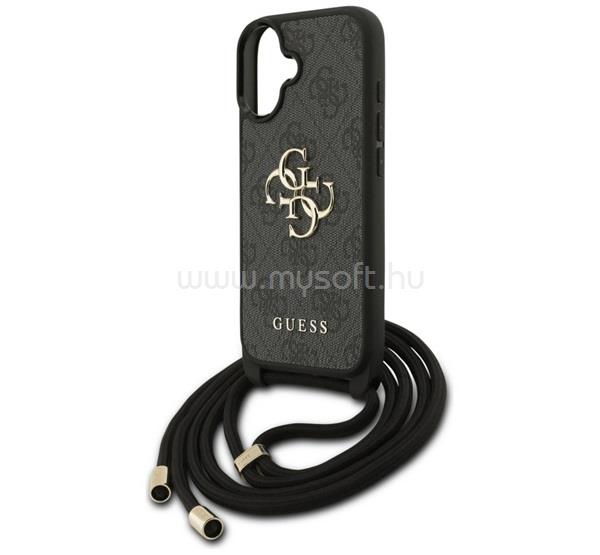 CG MOBILE iPhone 17 GUESS 4G BIG LOGO CORD STAP CROSSBODY műanyag telefonvédő ütésállóság, bőr hatású hátlap + vállpánt, FEKETE