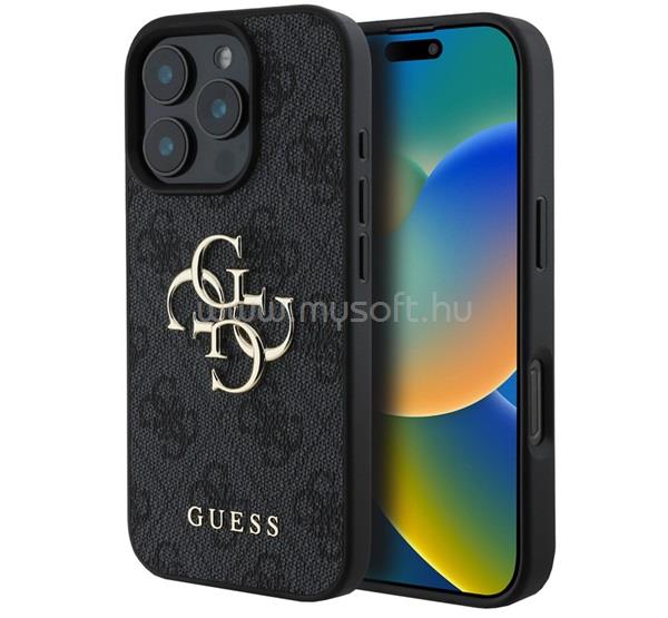 CG MOBILE iPhone 16 Pro GUESS 4G BIG LOGO szilikon telefonvédő ütésállóság, bőr hatású hátlap, FEKETE