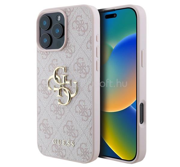 CG MOBILE iPhone 16 Pro Max GUESS 4G BIG LOGO szilikon telefonvédő ütésállóság, bőr hatású hátlap, RÓZSASZÍN