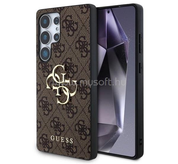 CG MOBILE Samsung S25 Ultra GUESS 4G BIG LOGO szilikon telefonvédő ütésállóság, bőr hatású hátlap, SÖTÉTBARNA