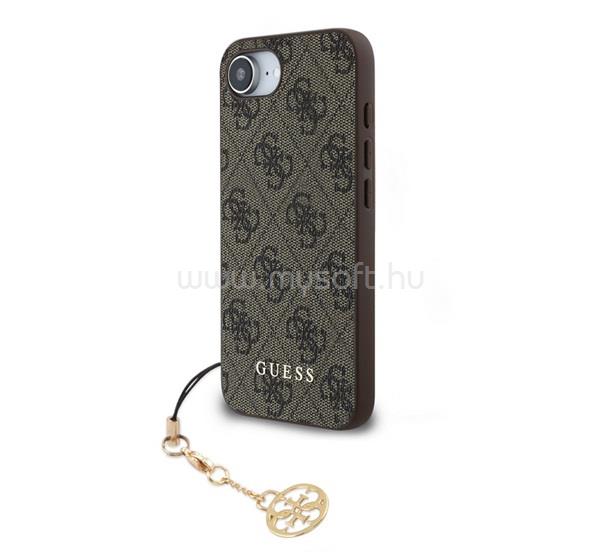 CG MOBILE iPhone 17e / 16e GUESS 4G CHARMS műanyag telefonvédő textil hátlap, telefondísz, BARNA