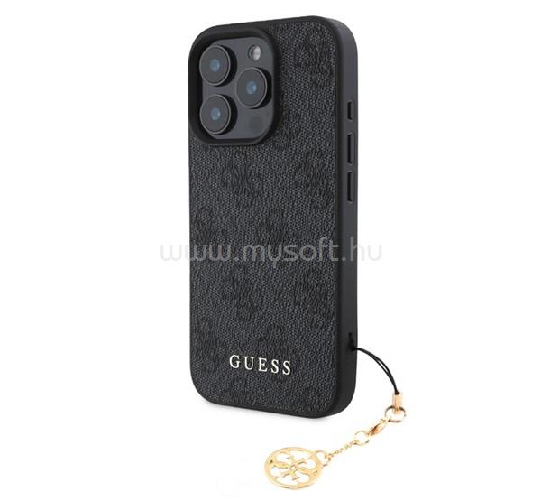 CG MOBILE iPhone 16 Pro GUESS 4G CHARMS műanyag telefonvédő textil hátlap, telefondísz, SÖTÉTSZÜRKE