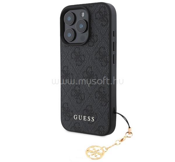 CG MOBILE iPhone 16 Pro Max GUESS 4G CHARMS műanyag telefonvédő textil hátlap, telefondísz, SÖTÉTSZÜRKE