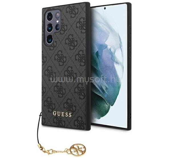 CG MOBILE Samsung S23 Ultra GUESS 4G CHARMS műanyag telefonvédő textil hátlap, telefondísz, SÖTÉTSZÜRKE