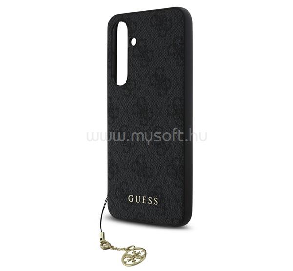 CG MOBILE Samsung S24 FE GUESS 4G CHARMS műanyag telefonvédő textil hátlap, telefondísz, SÖTÉTSZÜRKE