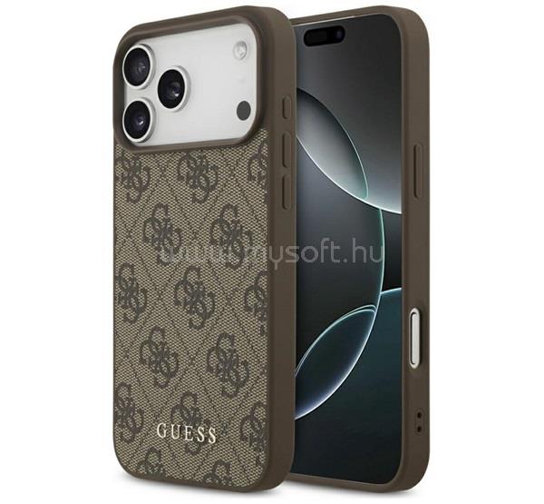 CG MOBILE iPhone 18 Pro Max / 17 Pro Max GUESS 4G CLASSIC szilikon telefonvédő ütésállóság, ECO bőr hatású hátlap, SÖTÉTBARNA