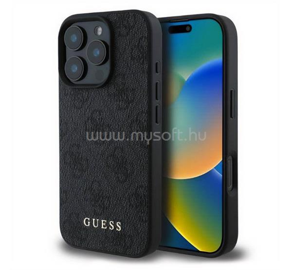 CG MOBILE iPhone 16 Pro GUESS 4G METAL GOLD LOGO műanyag telefonvédő textil hátlap FEKETE