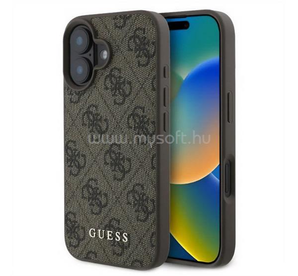 CG MOBILE iPhone 16 GUESS 4G METAL GOLD LOGO műanyag telefonvédő textil hátlap SÖTÉTBARNA
