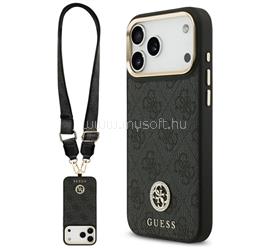 CG MOBILE GUESS 4G STRASS LOGO & BIG STRAP METAL BUTTONS szilikon telefonvédő bőr hatású hátlap, MagSafe + vállpánt, FEKETE GUHMP17XP4G4DCSK small