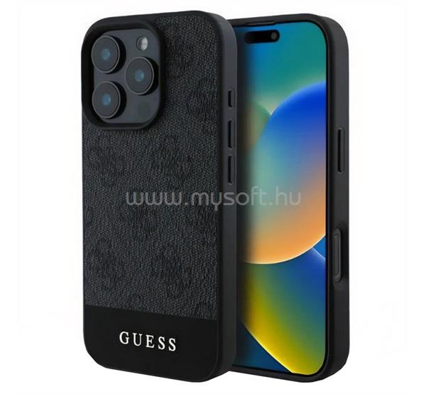 CG MOBILE iPhone 16 Pro Max GUESS 4G STRIPE műanyag telefonvédő textil hátlap SÖTÉTSZÜRKE