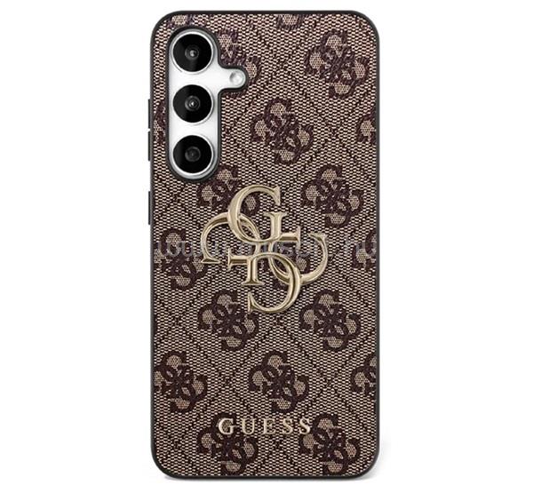 CG MOBILE Samsung S25 FE GUESS BIG 4G CLASSIC LOGO szilikon telefonvédő műanyag hátlap, ECO bőr hatású hátlap, SÖTÉTBARNA
