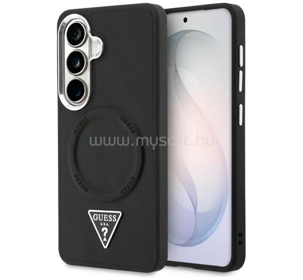 CG MOBILE Samsung S26 GUESS EMBOSSED RING TRIANGLE LOGO szilikon telefonvédő ütésállóság, bőr hatású hátlap, FEKETE