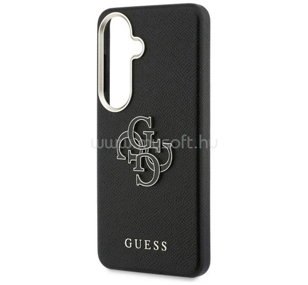 CG MOBILE Samsung S26 GUESS GRAINED BIG 4G METAL LOGO szilikon telefonvédő ütésállóság, bőr hatású hátlap, FEKETE
