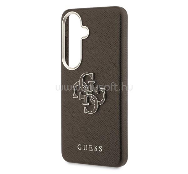 CG MOBILE Samsung S26 GUESS GRAINED BIG 4G METAL LOGO szilikon telefonvédő ütésállóság, bőr hatású hátlap, SÖTÉTBARNA