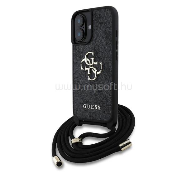 CG MOBILE GUESS PU 4G METAL LOGO CROSSBODY STRAP műanyag telefonvédő ütésállóság, bőr hatású hátlap + vállpánt, FEKETE