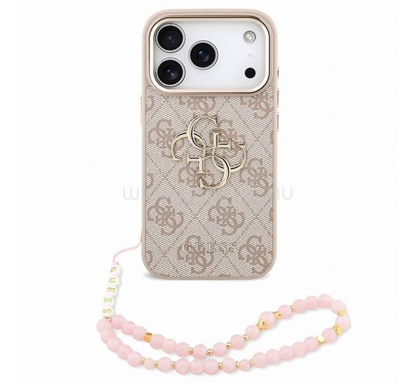 CG MOBILE GUESS PU 4G METAL LOGO STRAP műanyag telefonvédő ütésállóság, bőr hatású hátlap + kézpánt, RÓZSASZÍN