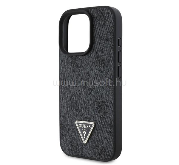 CG MOBILE iPhone 16 Pro Max GUESS PU 4G STRASS TRIANGLE METAL LOGO műanyag telefonvédő ütésállóság, bőr hatású hátlap, FEKETE