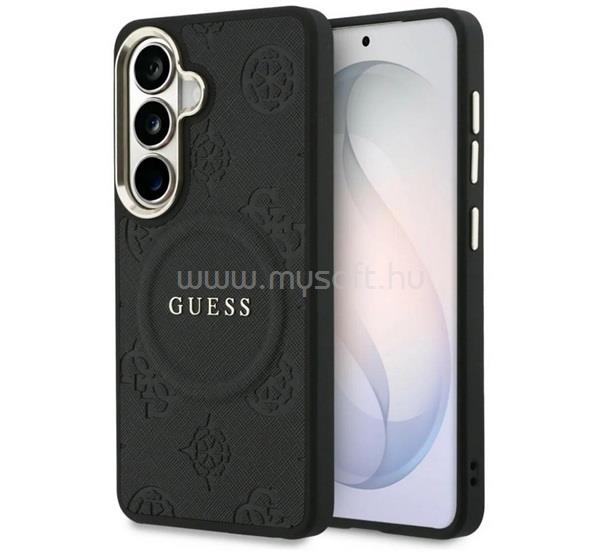 CG MOBILE Samsung S26 GUESS SAFFIANO PEONY EMBOSSED RING szilikon telefonvédő ütésállóság, bőr hatású hátlap, FEKETE