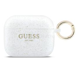 CG MOBILE GUESS SILICONE GLITTER RING szilikon tok (csillámporos, karabíner) FEHÉR Apple AirPods Pro 3 GUAP3SGGEH small