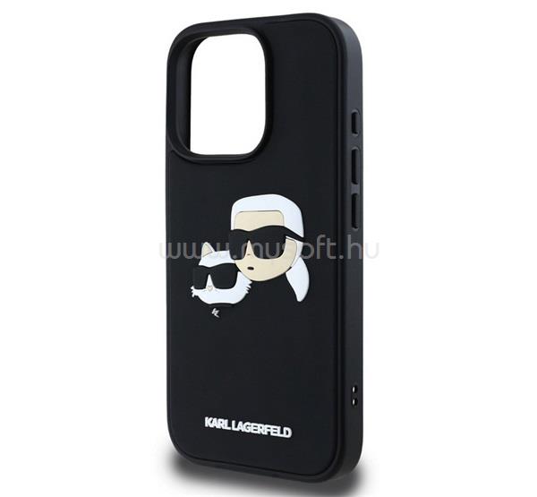 CG MOBILE iPhone 16 Pro KARL LAGERFELD 3D RUBBER DOUBLE HEADS szilikon telefonvédő ütésállóság, 3D, FEKETE