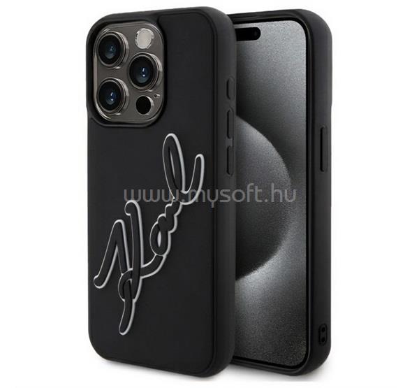 CG MOBILE iPhone 15 Pro KARL LAGERFELD 3D RUBBER SIGNATURE szilikon telefonvédő ütésállóság, 3D, FEKETE