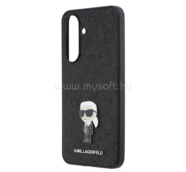 CG MOBILE Samsung A37 5G KARL LAGERFELD FIXED GLITTER METAL IKONIK szilikon telefonvédő ütésállóság, bőr hatású hátlap, FEKETE