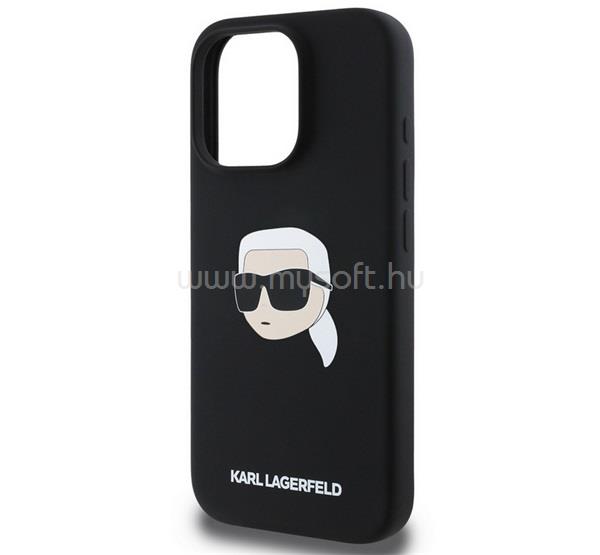 CG MOBILE iPhone 16 Pro KARL LAGERFELD LIQUID SILICONE KARL HEAD MAGSAFE szilikon telefonvédő ütésállóság, MagSafe, FEKETE