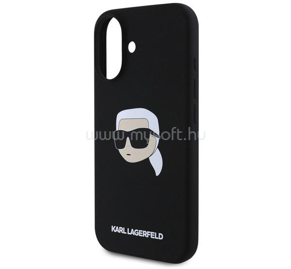 CG MOBILE iPhone 16 KARL LAGERFELD LIQUID SILICONE KARL HEAD MAGSAFE szilikon telefonvédő ütésállóság, MagSafe, FEKETE