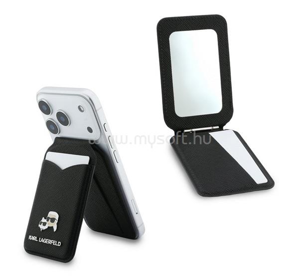 CG MOBILE KARL LAGERFELD MIRROR tok, bőr hatású univerzális, MagSafe, FEKETE