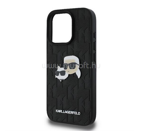 CG MOBILE KARL LAGERFELD MONOGRAM KARL & CHOUPETTE HEAD PIN szilikon telefonvédő ütésállóság, bőr hatású hátlap, FEKETE