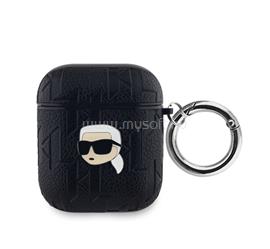 CG MOBILE KARL LAGERFELD PU EMBOSSED KARL HEAD szilikon tok ütésállóság, karabíner, FEKETE Apple AirPods 1/2 KLA2PGKIPK small