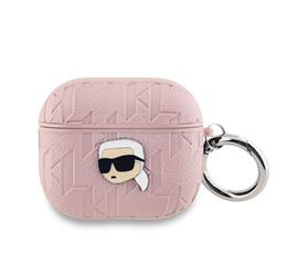 CG MOBILE KARL LAGERFELD PU EMBOSSED KARL HEAD szilikon tok ütésállóság, karabíner, RÓZSASZÍN Apple AirPods 3 KLA3PGKIPP small