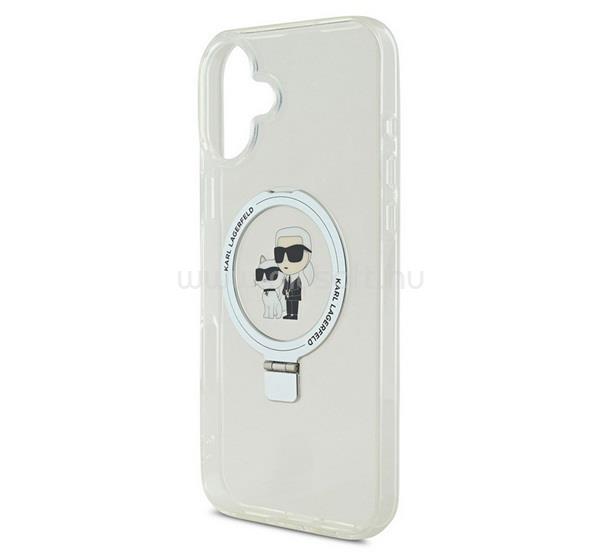 CG MOBILE iPhone 16 KARL LAGERFELD RINGSTAND KARL AND CHOUPETTE MAGSAFE szilikon telefonvédő ütésállóság, kitámasztó, FEHÉR