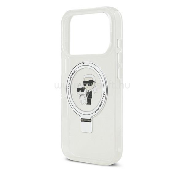 CG MOBILE iPhone 18 Pro KARL LAGERFELD RINGSTAND KARL AND CHOUPETTE MAGSAFE szilikon telefonvédő ütésállóság, kitámasztó, FEHÉR