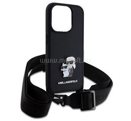 CG MOBILE KARL LAGERFELD SAFFIANO CROSSBODY STRAP METAL KARL AND CHOUPETTE szilikon telefonvédő ütésállóság, nyakpánt, FEKETE KLHCP15LSAKCPBK small