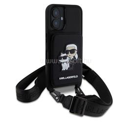 CG MOBILE iPhone 16 KARL LAGERFELD SAFFIANO CROSSBODY STRAP szilikon telefonvédő ütésállóság, kártyatartó, FEKETE KLHCP16SCSAKCPMK small